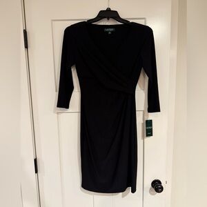 NWT Lauren Ralph Lauren Faux Wrap Dress Black Size 4 Holiday Event Office Party